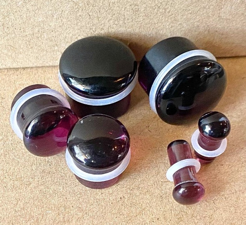 PAIR Purple Glass Single Flare Plugs Gauges Tunnels Earlet Body Piercing Jewelry