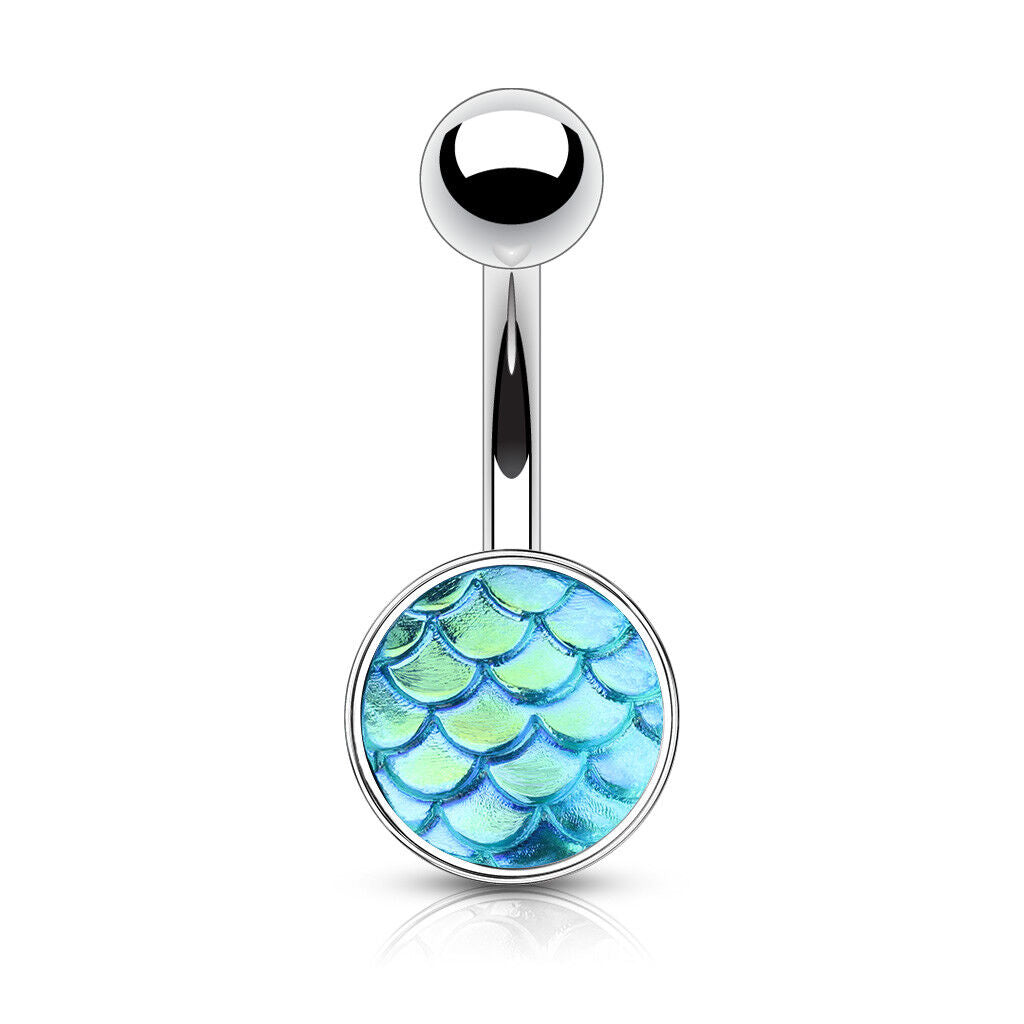 1pc Iridescent Fish Scale 316L Surgical Steel 14g Belly Ring Pierced Navel Naval