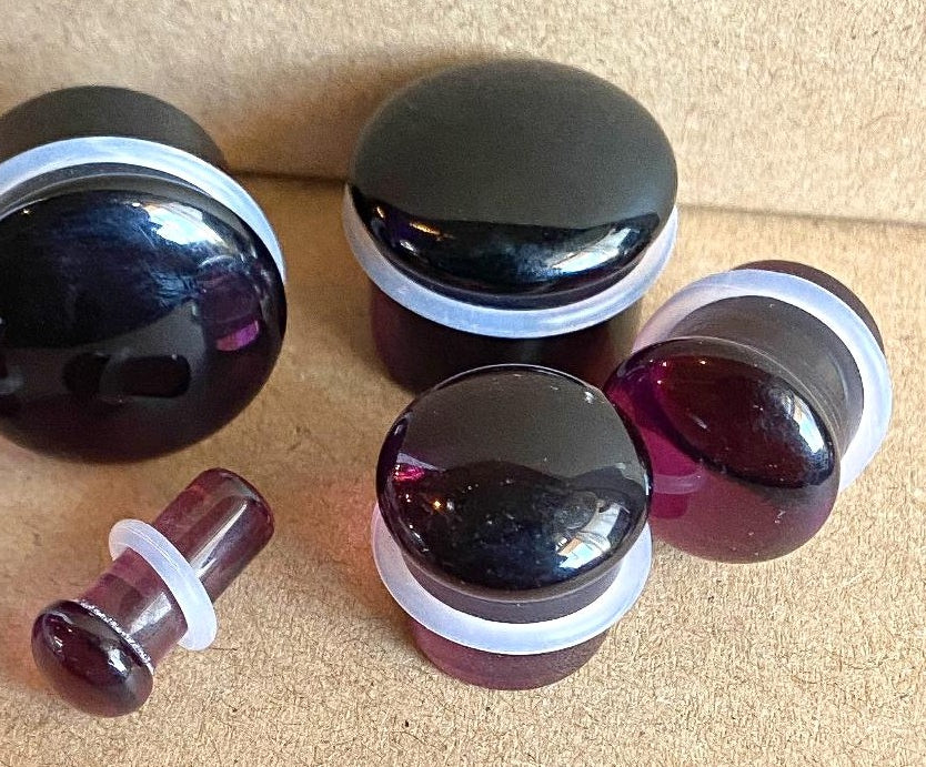 PAIR Purple Glass Single Flare Plugs Gauges Tunnels Earlet Body Piercing Jewelry