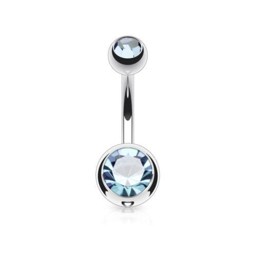 Surgical Steel Double CZ Gem Ball Belly Ring Pierced Navel Naval