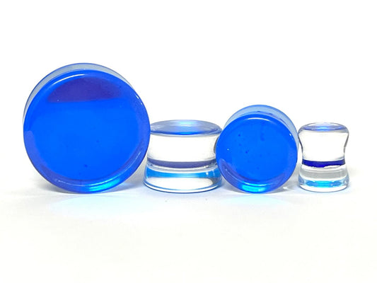 PAIR Blue Iridescent Glass Double Flare Plugs Gauges Tunnels Body Jewelry