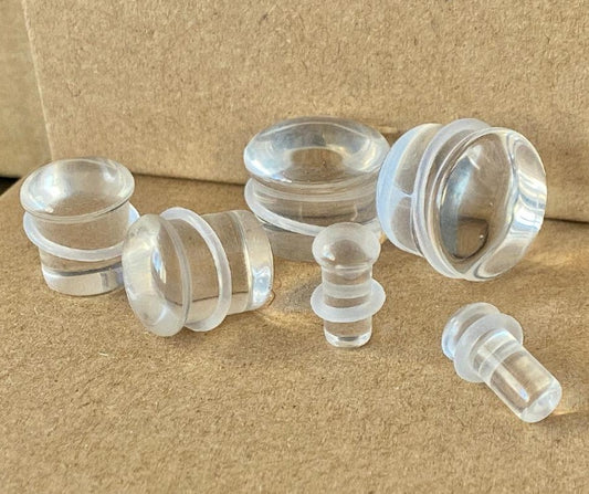 PAIR Clear Glass Single Flare Plugs Gauges Tunnels Earlets Body Piercing Jewelry