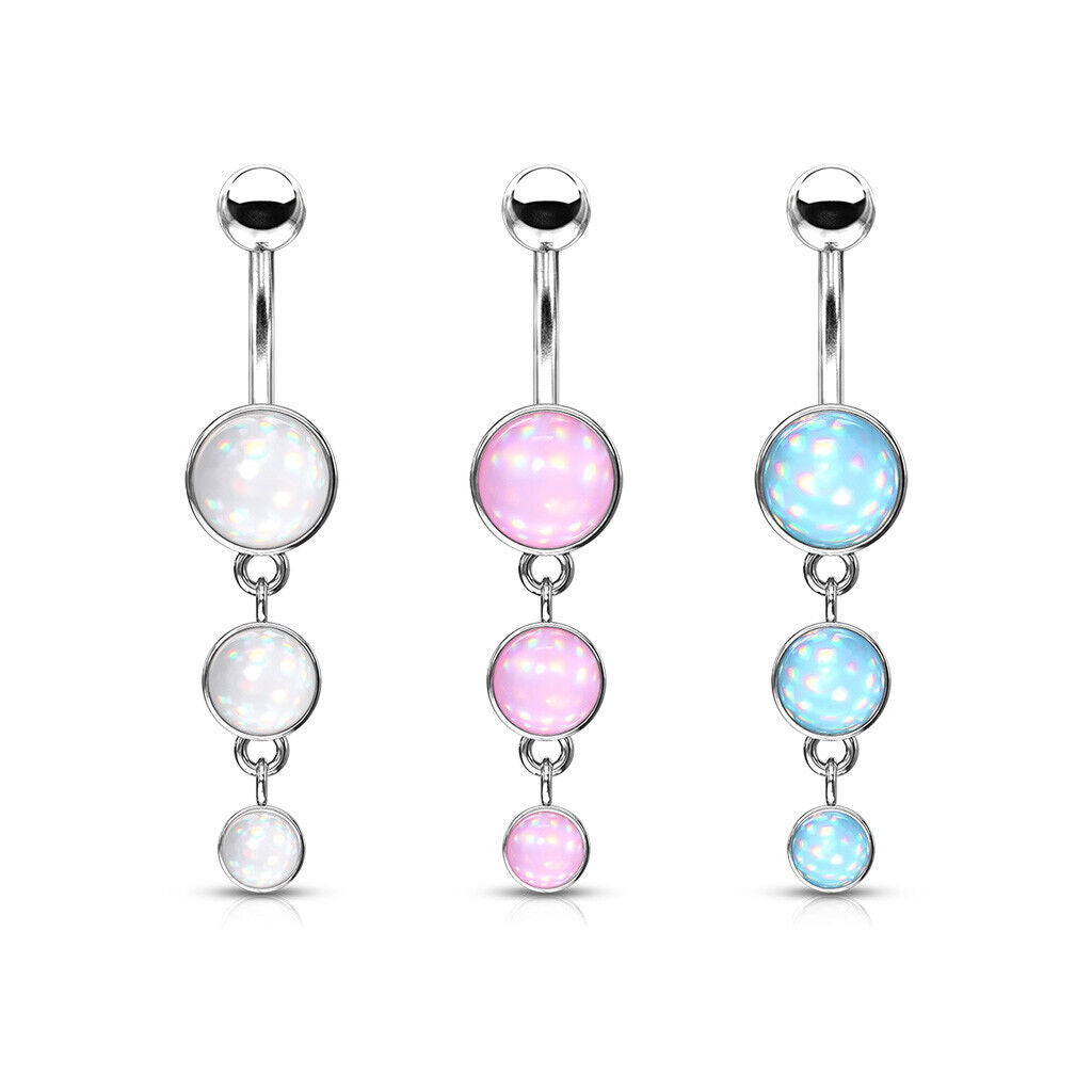 1pc Triple Round Illuminating Stone Dangle Belly Ring Pierced Navel Naval