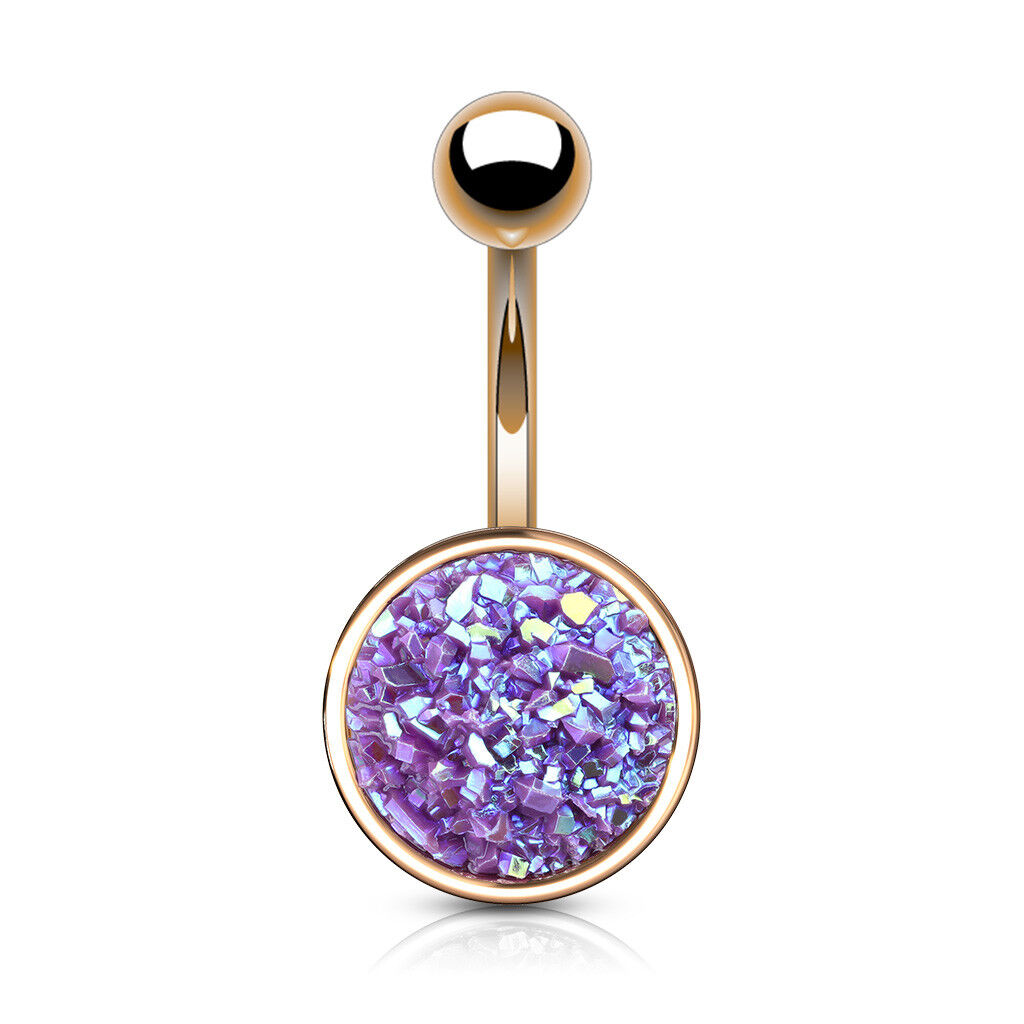 1pc Druzy Stone Style Rose Gold Plated Steel 14g Belly Ring Pierced Navel Naval