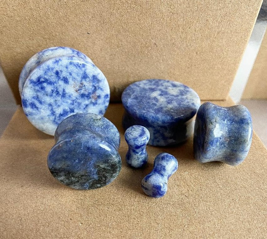 PAIR Brazilian Sodalite Stone Plugs Blue Organic Gauges Earlets Body Jewelry