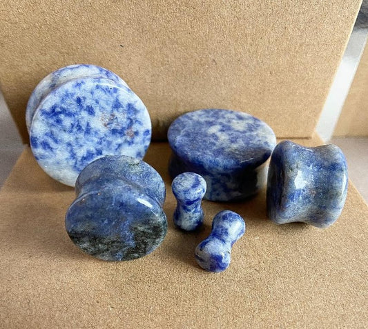 PAIR Brazilian Sodalite Stone Plugs Blue Organic Gauges Earlets Body Jewelry