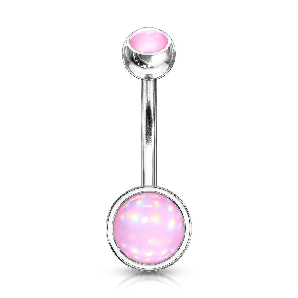 Double Round Illuminating Stone Gem Belly Ring Steel Naval Piercing Navel