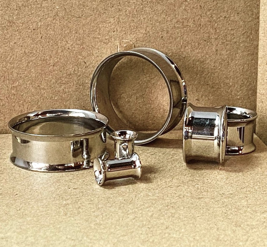 PAIR Solid Implant Grade Titanium Double Flare Tunnels Plugs Gauges Body Jewelry