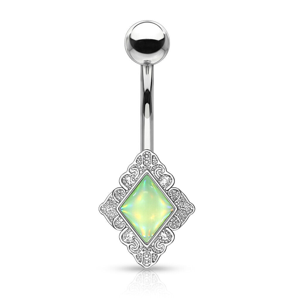 Diamond-Shaped Filigree Edge Illuminating Stone Belly Ring Naval Piercing Navel