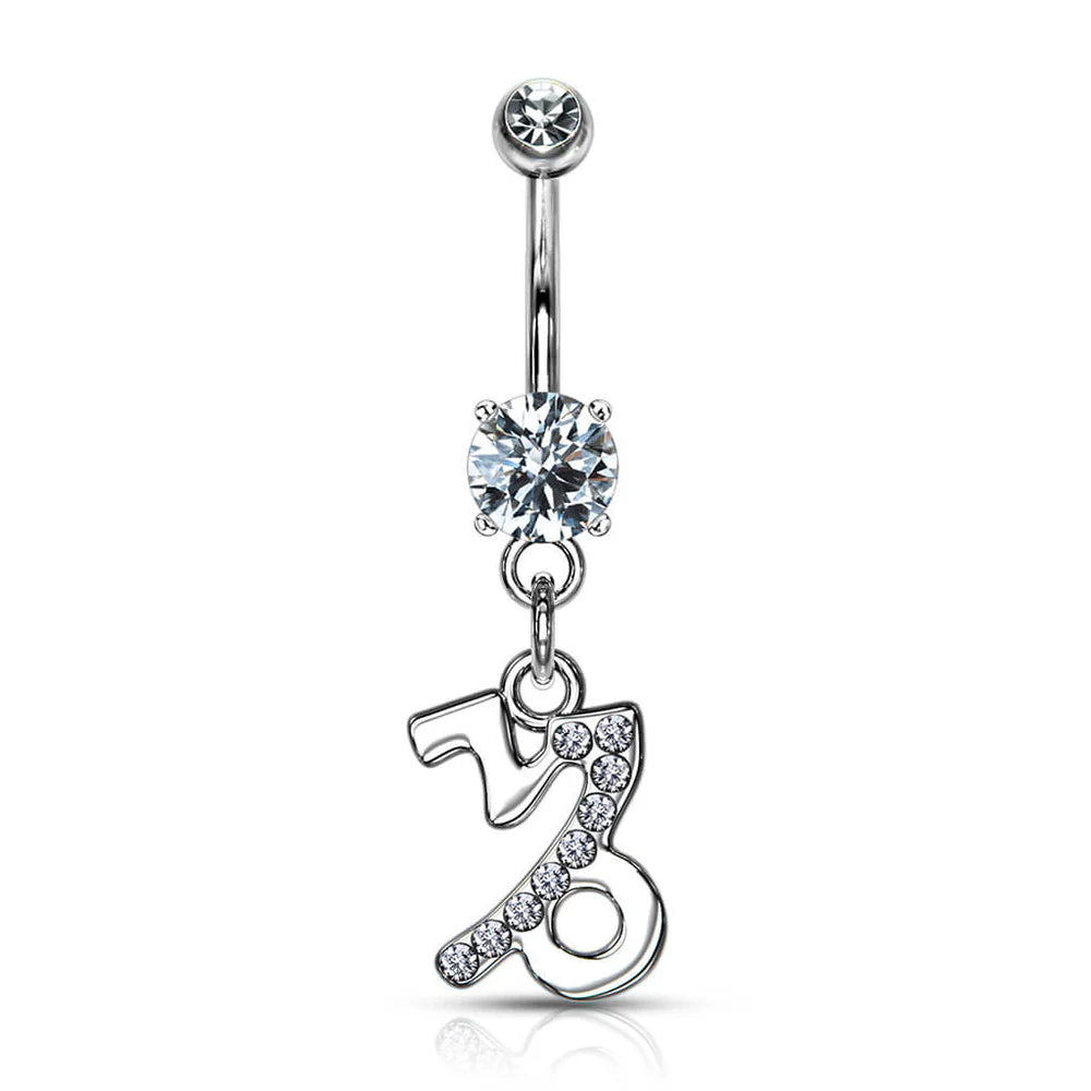 Zodiac Sign Paved CZ Gem Belly Ring Pierced Navel Astrology 14g Surgical Steel