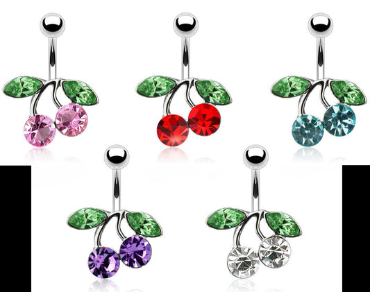 1pc Cherry CZ Gem Belly Ring Navel Piercing Pierced Naval Cherries Body Jewelry