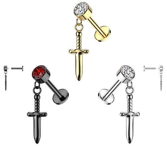 1pc Implant Grade Titanium Dagger Labret 16g Stud Tragus Helix Ear Cartilage