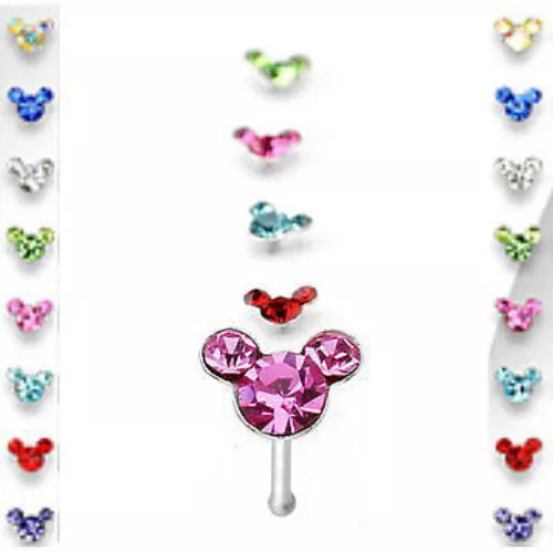 1pc Mouse Gem Nose Ring Stud Bone 20g Minnie Mickey Nostril Piercing Jewelry