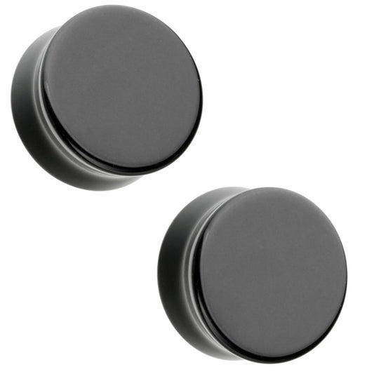 PAIR Black Flat Glass Double Flare Plugs Gauges Earlets Body Jewelry