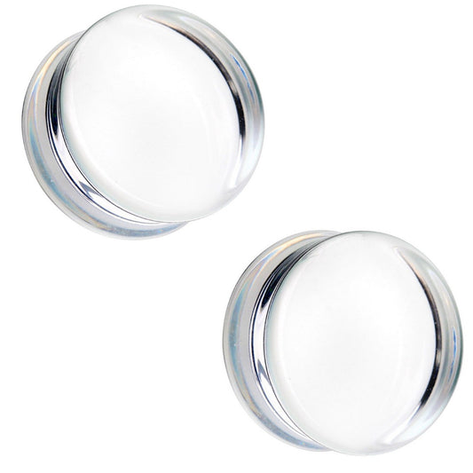 PAIR Clear Flat Glass Double Flare Plugs Gauges Earlets Body Jewelry