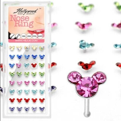 40pc Mouse Gem Nose Ring Stud Display 20g Minnie Mickey