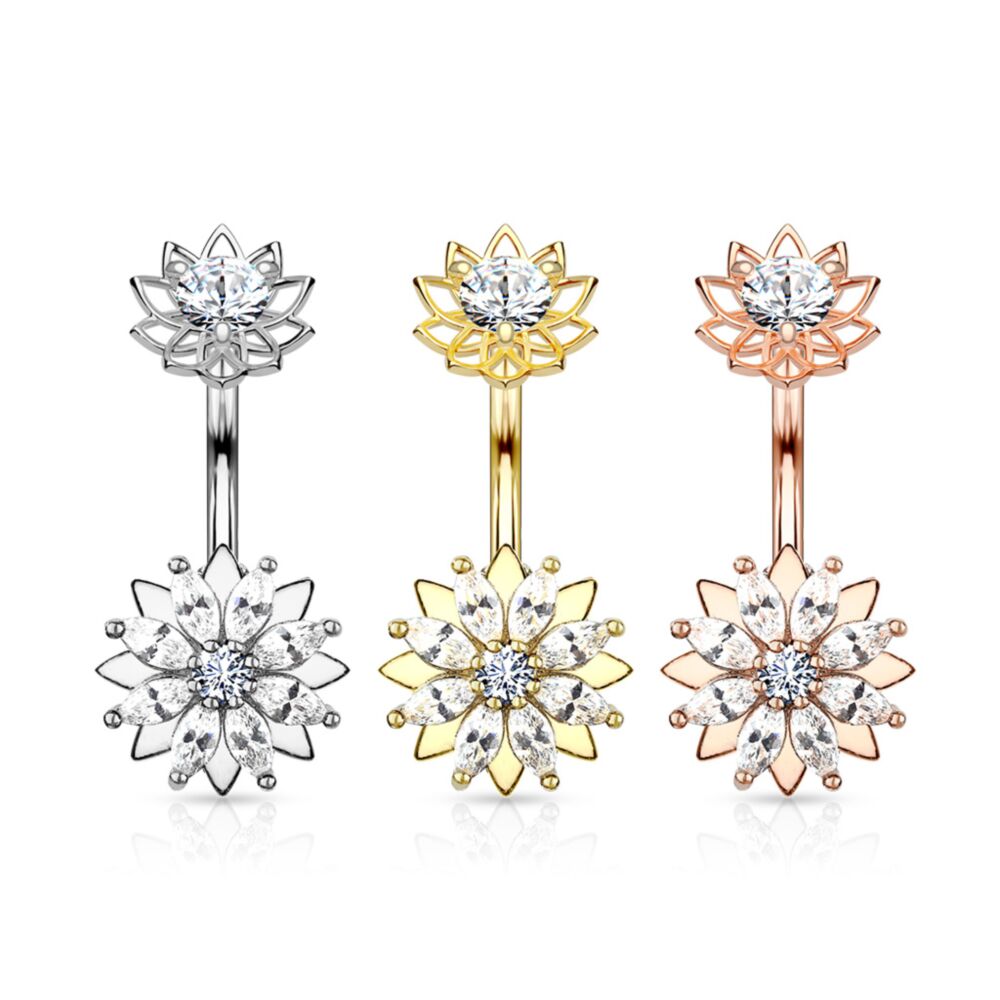 1pc Marquise CZ Gem Flower Belly Button Ring Internally Threaded Navel Naval