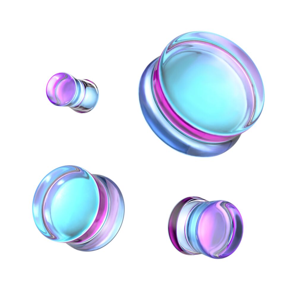 PAIR Mermaid Iridescent Glass Double Flare Plugs Gauges Body Jewelry