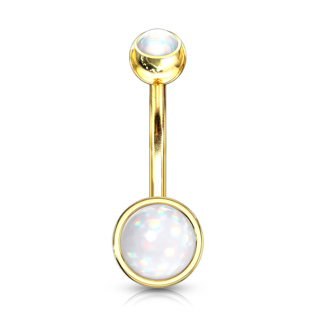 Double Round Illuminating Stone Gem Belly Ring Steel Naval Piercing Navel