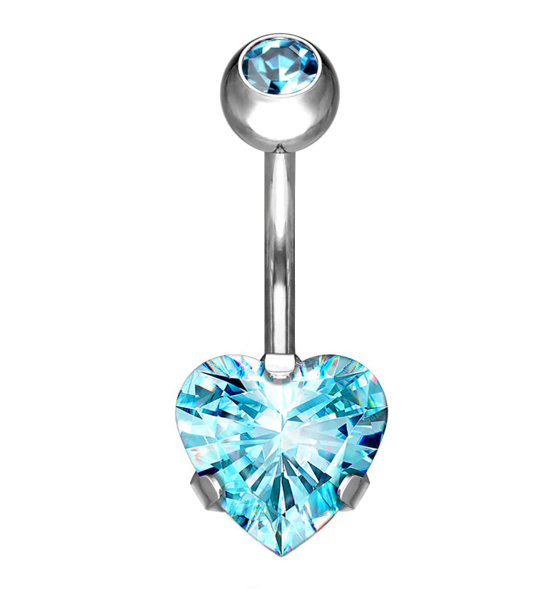 Solid Implant Grade Titanium Heart Gem Belly Button Ring 14g Navel Naval