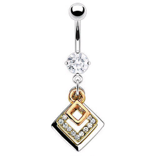 3 Tone CZ Clear Gem Dangle Belly Ring Navel