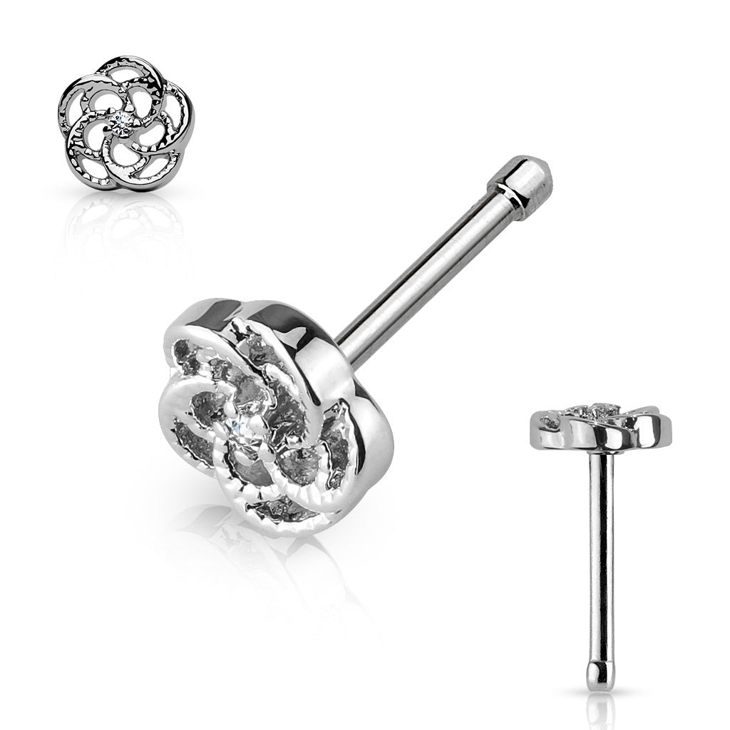 CZ Tiny CZ Centered Flower Top 20g Surgical Steel Nose Stud Bone Nostril Ring