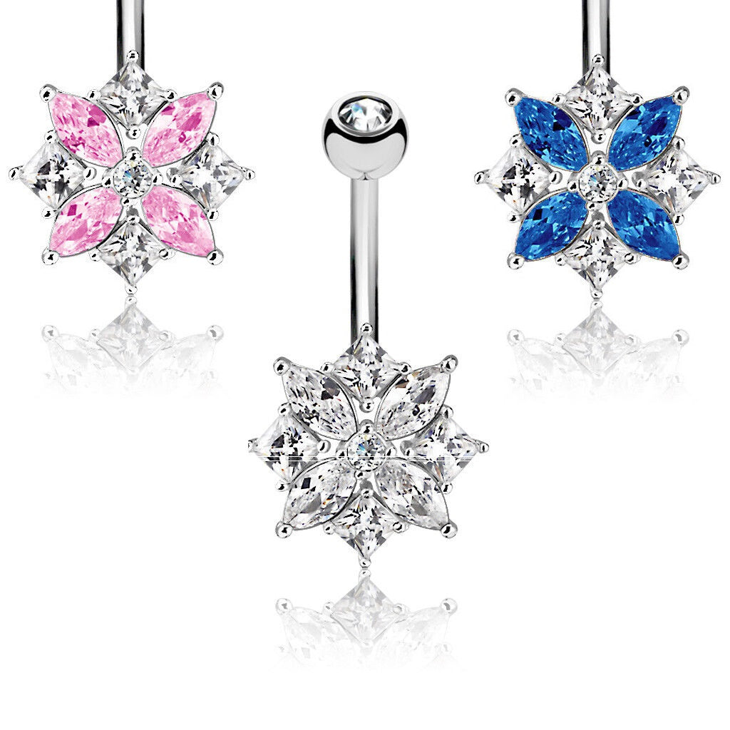 1pc Marquise & Square CZ Cluster Gem Flower Belly Ring Navel Naval