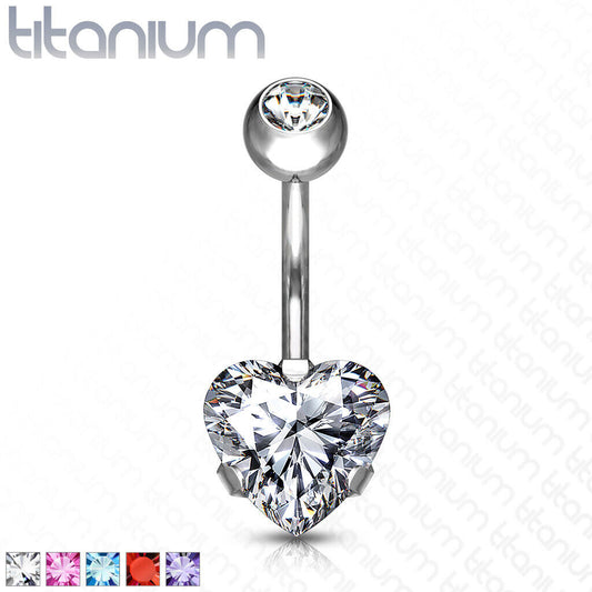 Solid Implant Grade Titanium Heart Gem Belly Button Ring 14g Navel Naval