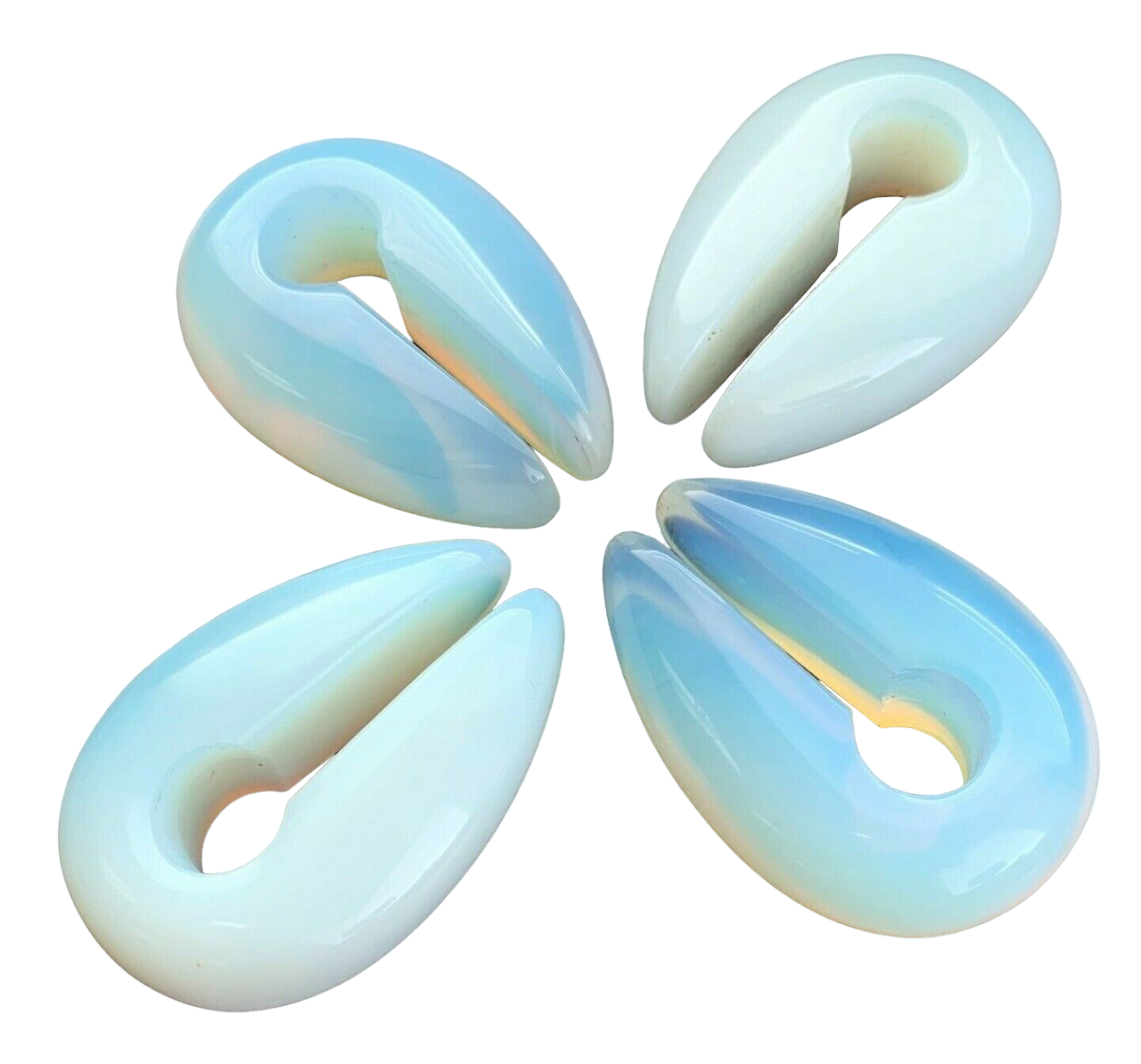 PAIR Opalite Keyhole Hanger Ear Weight Plug Gauge Tunnel Stone Glass