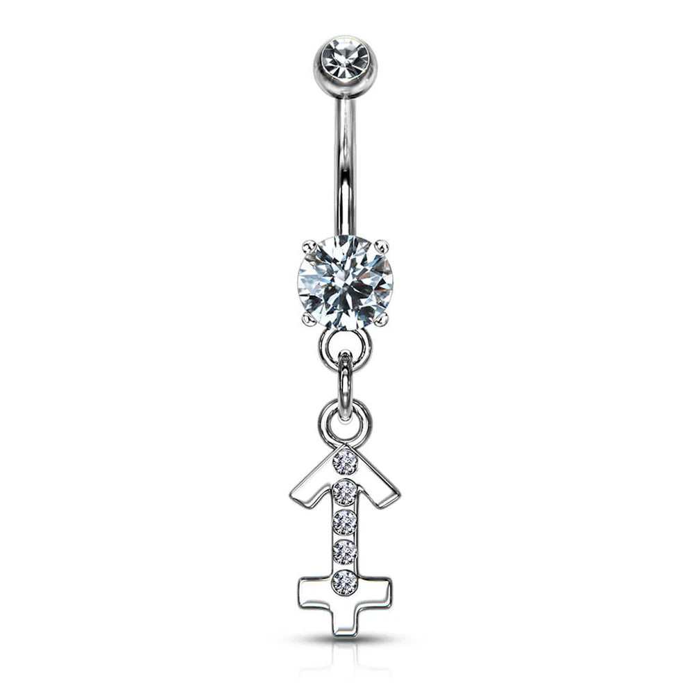 Zodiac Sign Paved CZ Gem Belly Ring Pierced Navel Astrology 14g Surgical Steel