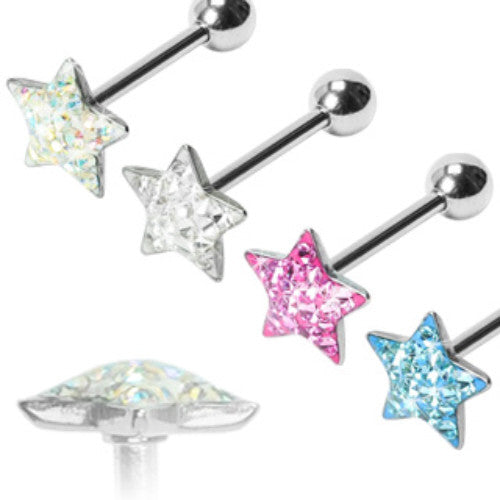 1pc Epoxy Coated Star Paved Crystals Tongue Tounge Ring