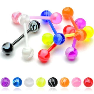8 PAIR Value Pack Marble Design Nipple Barbell Ring Shield 14g No Metal