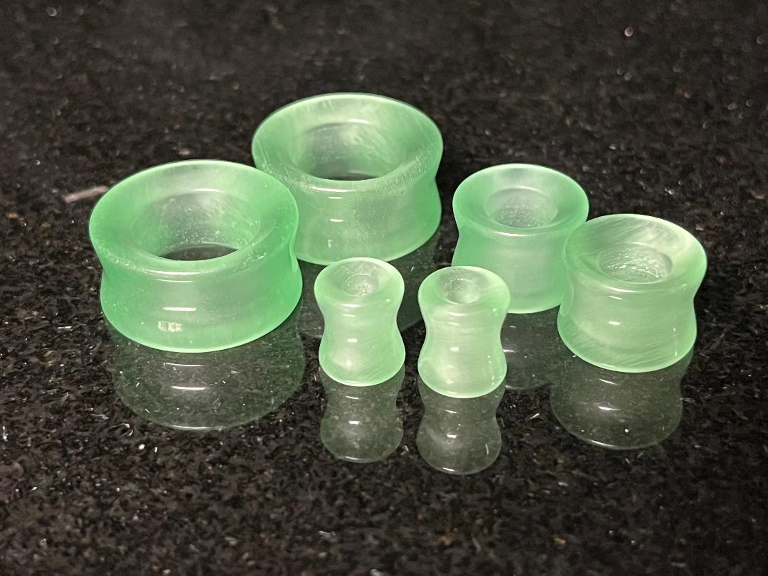 PAIR  Green Cat Eye Stone Double Flare Tunnels Plugs Earlets Gauges Body Jewelry