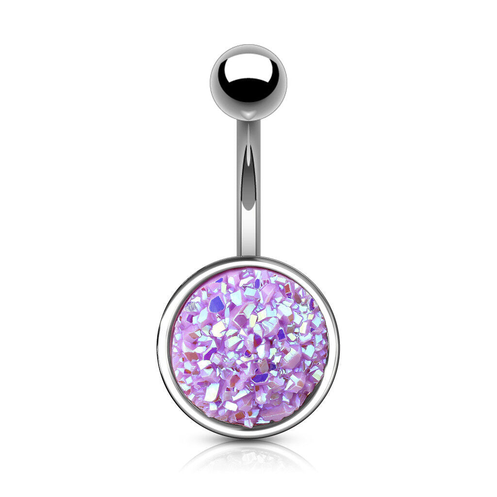 1pc Druzy Stone Style 316L Surgical Steel 14g Belly Ring Pierced Navel Naval