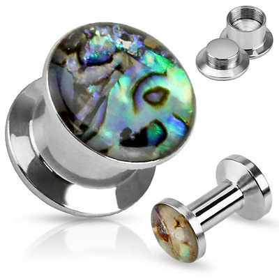 PAIR Abalone Inlay Steel Screw Fit Plugs
