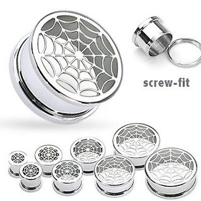 PAIR Screw-Fit Spider Web Steel Tunnels Spiderweb Plugs