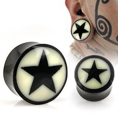 PAIR Horn Star Plugs w/Bone Inlay