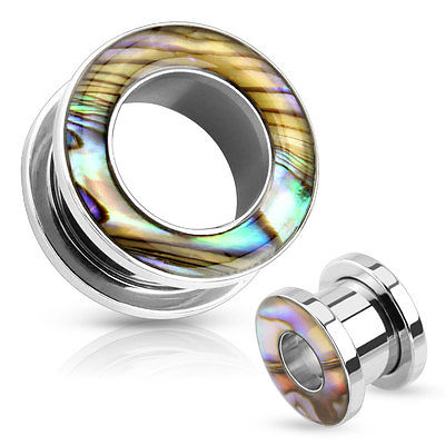 PAIR Abalone Inlay Steel Screw Fit Tunnels