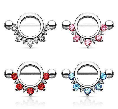 PAIR Half Circle CZ Gem Lined Nipple Shields Rings