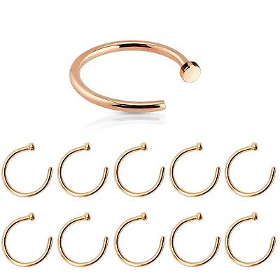 10pcs 316L Surgical Steel Nose Hoops Rose Gold Plated
