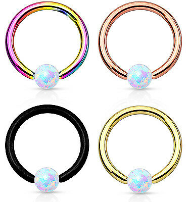 PAIR Synthetic Opal Ball Ion Plated Captive Bead Rings Body Jewelry 16g 5/16"