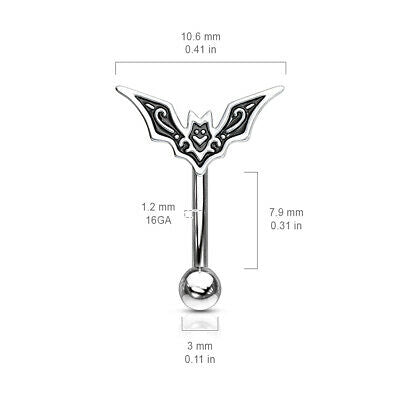 Bat Top Design Eyebrow Ring 16g Curved Barbell Surgical Steel Body Jewelry