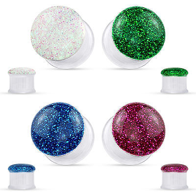 PAIR Glitter Front Clear Acrylic Tunnels Plugs