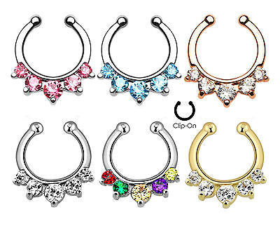 1pc Non-Piercing Five Paved Gems Septum Hanger