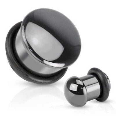 PAIR Single Flare Hematite Stone Plugs