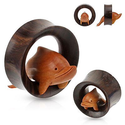 PAIR Hand Carved Dolphin Sono Wood Saddle Tunnels