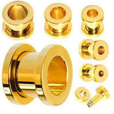 PAIR Gold Plated Screw Fit Tunnels Ear Plugs Earlets Gauges