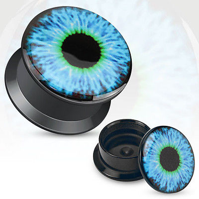 PAIR Blue Eye Acrylic Screw Fit Tunnels Plugs
