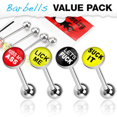 4pc Value Pack Epoxy Dome Bad Word Tongue Rings