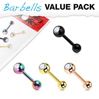 4pc Value Pack Ion Plated Gem Tongue Rings